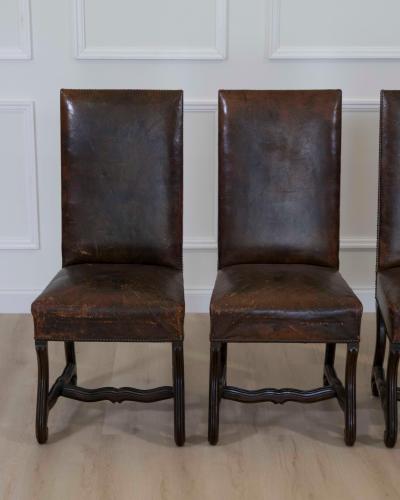 Set of Six 19th Century Spanish Leather Dining Chairs