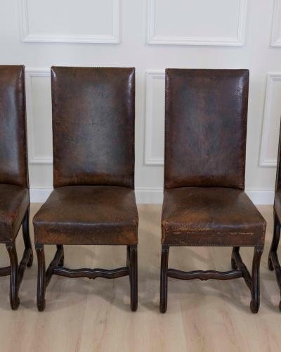 Set of Six 19th Century Spanish Leather Dining Chairs