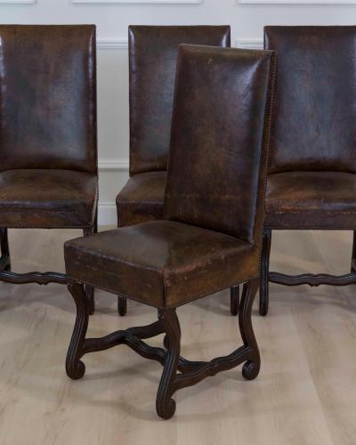 Set of Six 19th Century Spanish Leather Dining Chairs