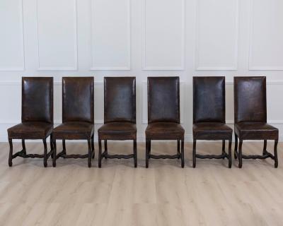 Set of Six 19th Century Spanish Leather Dining Chairs