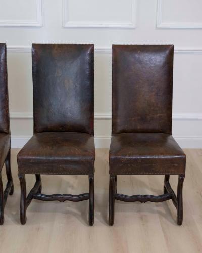 Set of Six 19th Century Spanish Leather Dining Chairs