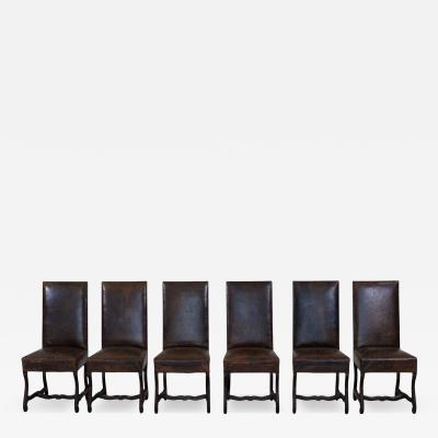 Set of Six 19th Century Spanish Leather Dining Chairs