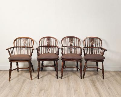 Set of Six Antique English Oak Windsor Armchairs 19th century