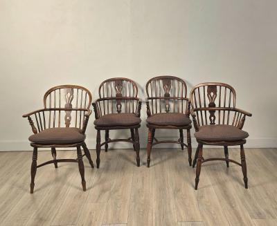 Set of Six Antique English Oak Windsor Armchairs 19th century