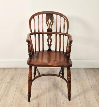 Set of Six Antique English Oak Windsor Armchairs 19th century