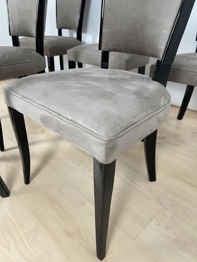 Set of Six Art Deco Chairs Black Lacquer Grey Alcantara France circa 1930