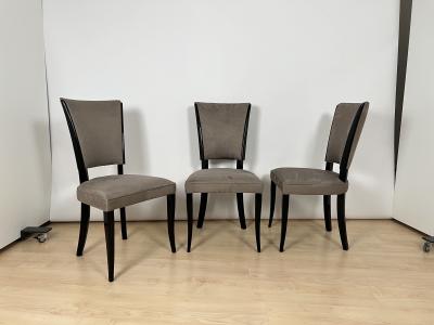 Set of Six Art Deco Chairs Black Lacquer Grey Alcantara France circa 1930