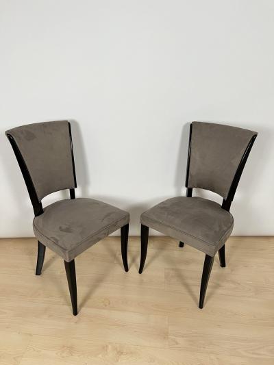 Set of Six Art Deco Chairs Black Lacquer Grey Alcantara France circa 1930