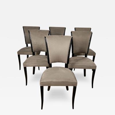 Set of Six Art Deco Chairs Black Lacquer Grey Alcantara France circa 1930