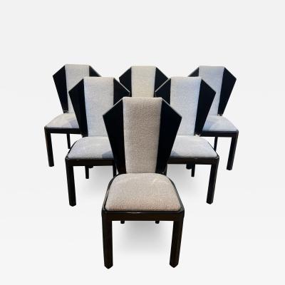 Set of Six Art Deco Dining Chairs Black Lacquer Grey Fabric France circa 1930