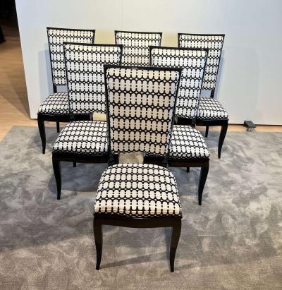 Set of Six Art Deco High Back Dining Chairs Black Lacquer France circa 1930
