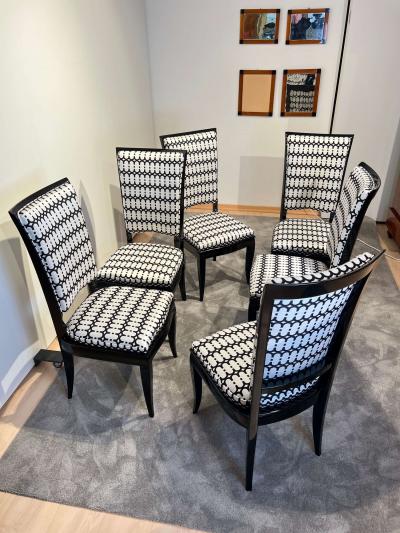Set of Six Art Deco High Back Dining Chairs Black Lacquer France circa 1930