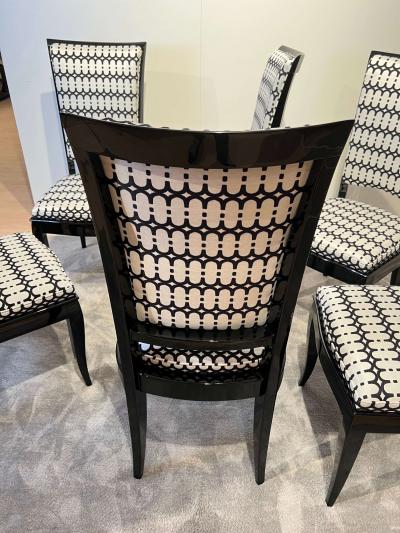 Set of Six Art Deco High Back Dining Chairs Black Lacquer France circa 1930