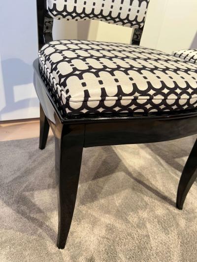 Set of Six Art Deco High Back Dining Chairs Black Lacquer France circa 1930