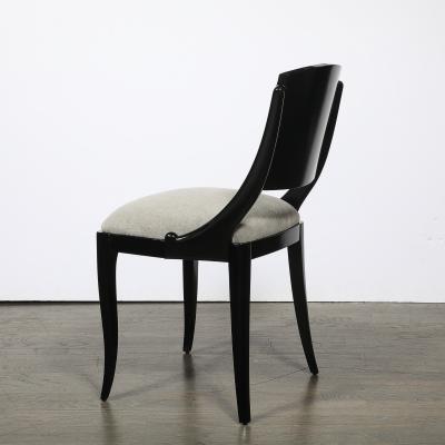 Set of Six Art Deco Sculptural Dining Chairs in Ebonized Walnut Taupe Mohair