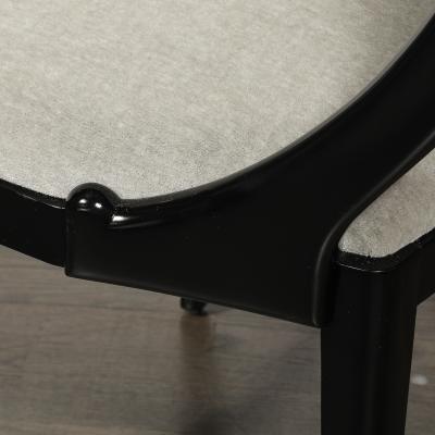 Set of Six Art Deco Sculptural Dining Chairs in Ebonized Walnut Taupe Mohair
