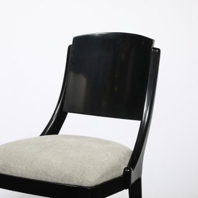 Set of Six Art Deco Sculptural Dining Chairs in Ebonized Walnut Taupe Mohair