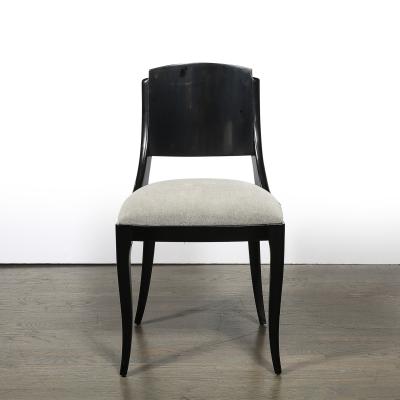Set of Six Art Deco Sculptural Dining Chairs in Ebonized Walnut Taupe Mohair