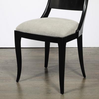 Set of Six Art Deco Sculptural Dining Chairs in Ebonized Walnut Taupe Mohair