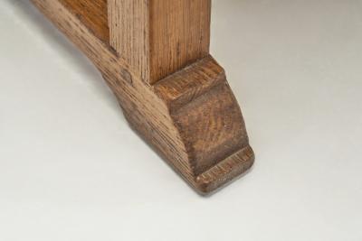 Set of Six Brutalist Oak and Leather Dining Chairs France 1960s