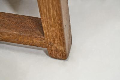 Set of Six Brutalist Oak and Leather Dining Chairs France 1960s