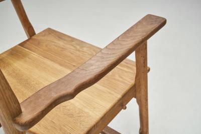 Set of Six Brutalist Solid Oak Dining Chairs Europe 1960s