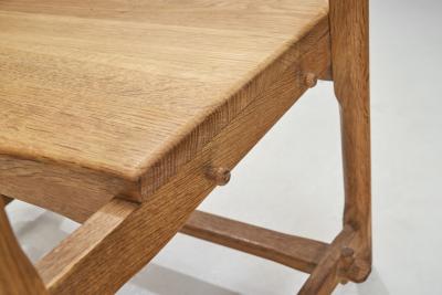 Set of Six Brutalist Solid Oak Dining Chairs Europe 1960s