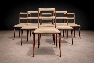 Set of Six Chairs in Hardwood Beige Leather Unknown 1950s