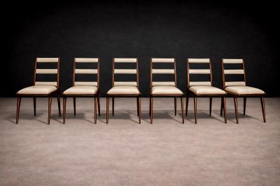 Set of Six Chairs in Hardwood Beige Leather Unknown 1950s