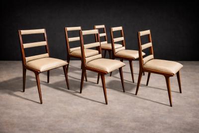 Set of Six Chairs in Hardwood Beige Leather Unknown 1950s