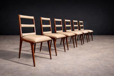 Set of Six Chairs in Hardwood Beige Leather Unknown 1950s