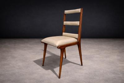 Set of Six Chairs in Hardwood Beige Leather Unknown 1950s