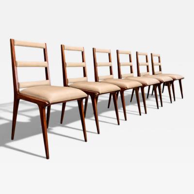 Set of Six Chairs in Hardwood Beige Leather Unknown 1950s