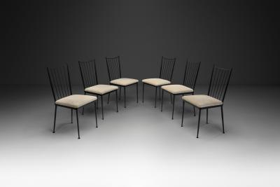 Set of Six Decorative Lacquered Metal Dining Chairs France 1950s