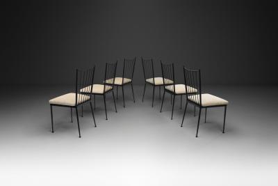 Set of Six Decorative Lacquered Metal Dining Chairs France 1950s
