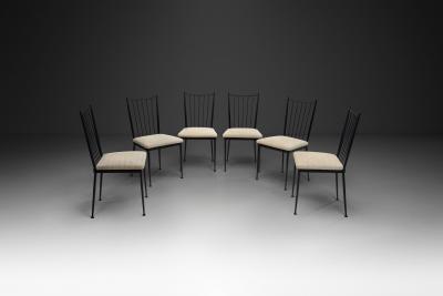 Set of Six Decorative Lacquered Metal Dining Chairs France 1950s