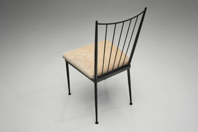 Set of Six Decorative Lacquered Metal Dining Chairs France 1950s