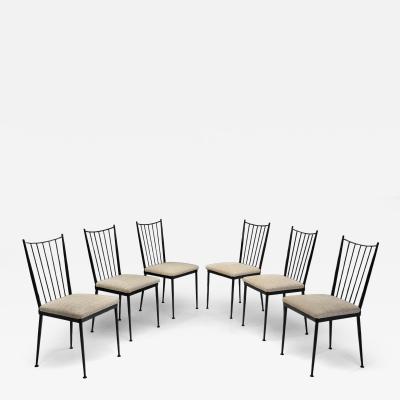 Set of Six Decorative Lacquered Metal Dining Chairs France 1950s