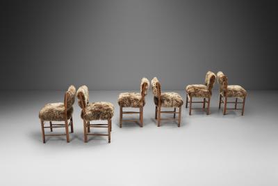 Set of Six Dining Chairs Upholstered in Sheepskin Europe ca 1960s