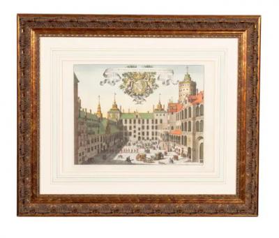 Set of Six Framed Hand Colored Engravings of Swedish Royal Residences