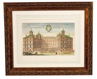 Set of Six Framed Hand Colored Engravings of Swedish Royal Residences