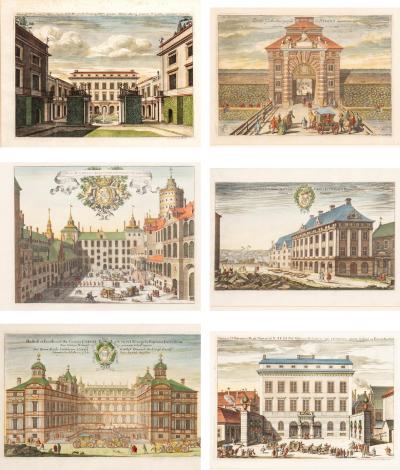 Set of Six Framed Hand Colored Engravings of Swedish Royal Residences
