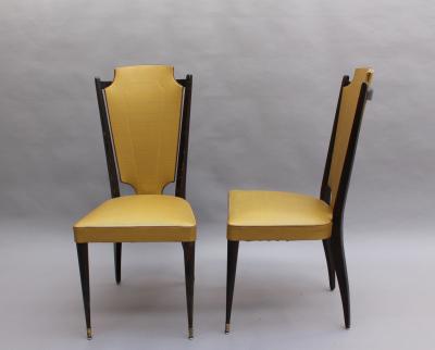 Set of Six French 1960s Black Lacquered and Vinyl Dining Chairs