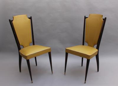 Set of Six French 1960s Black Lacquered and Vinyl Dining Chairs