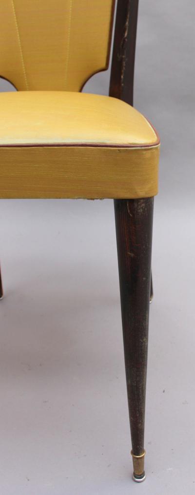 Set of Six French 1960s Black Lacquered and Vinyl Dining Chairs