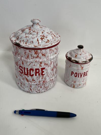 Set of Six French Enameled Canisters