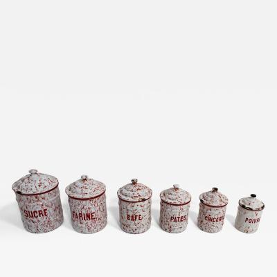 Set of Six French Enameled Canisters
