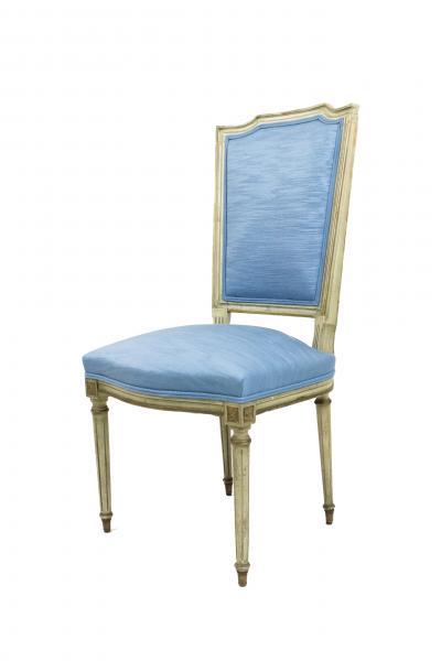 Set of Six French Louis XVI Blue Side Chairs