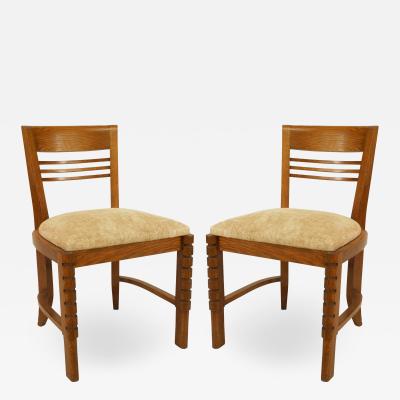 Set of Six French Oak Slat Design Side Chairs