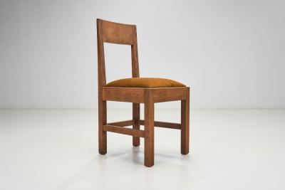 Set of Six Haagse School Oak Dining Chairs with Velour Seats Netherlands 1930s